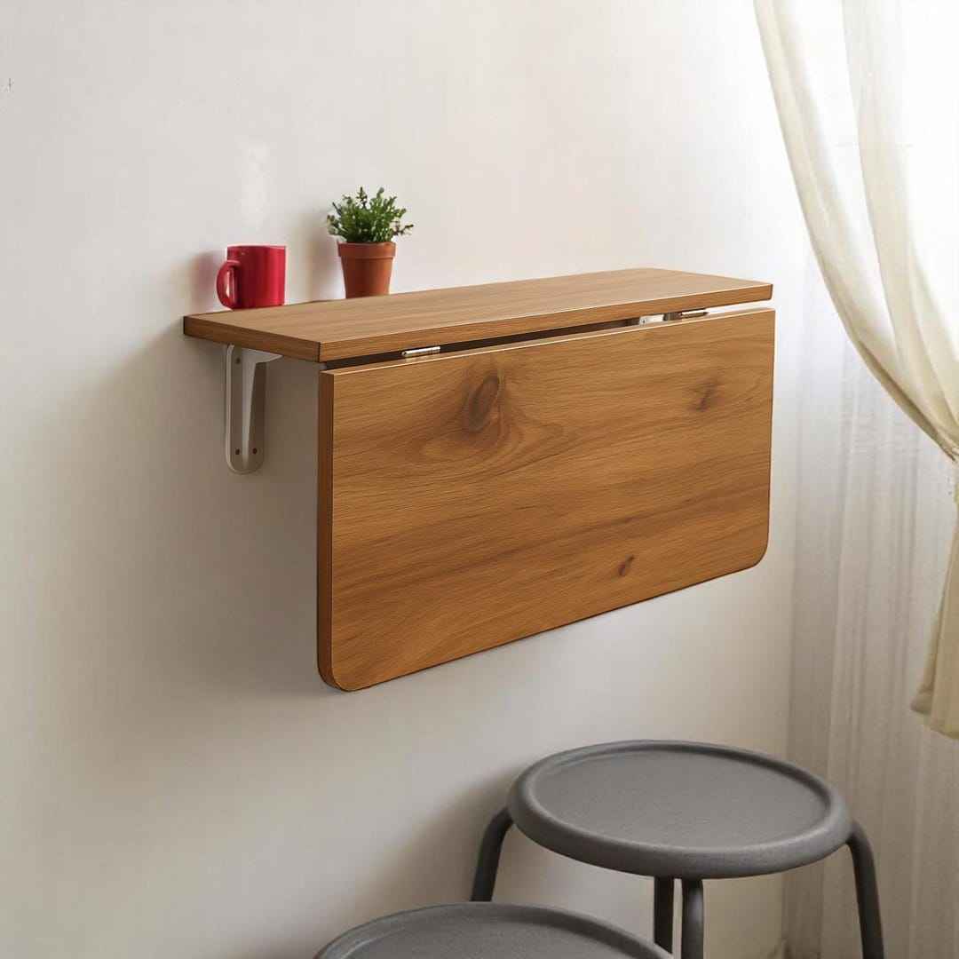Wall Mounted Folding Table With Shelves, Space Saving Wall Desk ...