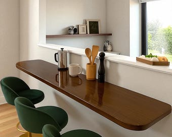 Rustic Wall Mounted Bar Table: Solid Wood Space-Saving Desk
