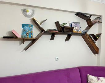 Walnut Nursery Bookshelf: Tree Branch Design, Kids Room Decor