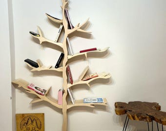 Handmade Walnut Tree Branch Bookshelf: Rustic Living Room Decor