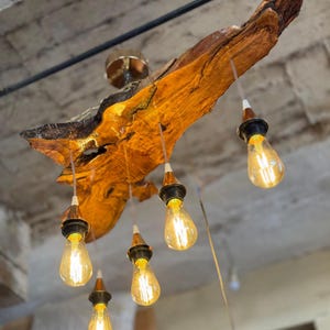 Live Edge Olive Wood Chandelier: Rustic Handmade Pendant Light