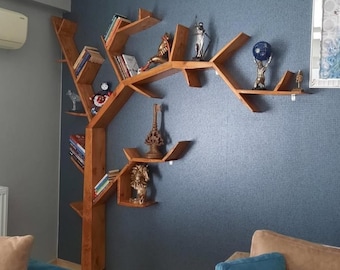 Handmade Tree Bookshelf: Rustic Wooden Wall Mounted Bookcase