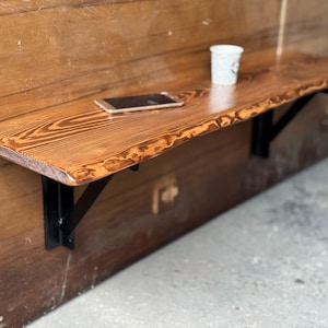 Wall Mounted Live Edge Bar Table, Rustic Wood Floating Counter, Industrial Kitchen Shelf, Natural Edge Breakfast Bar