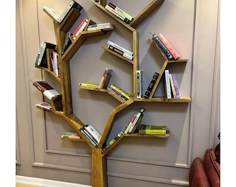 Handmade Wooden Tree Bookshelf: Rustic Wall Decor