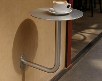Wall Mounted Cafe Table, Space Saving Design, Powder Coated Metal & Steel