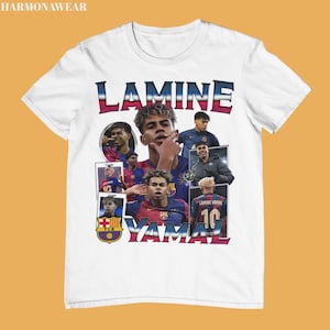 Camiseta Lamine Yamal del Barcelona, camiseta unisex de fútbol, merchandising de fútbol inspirado en el Barça, regalo para fans, estética retro, equipo del FC Barcelona.