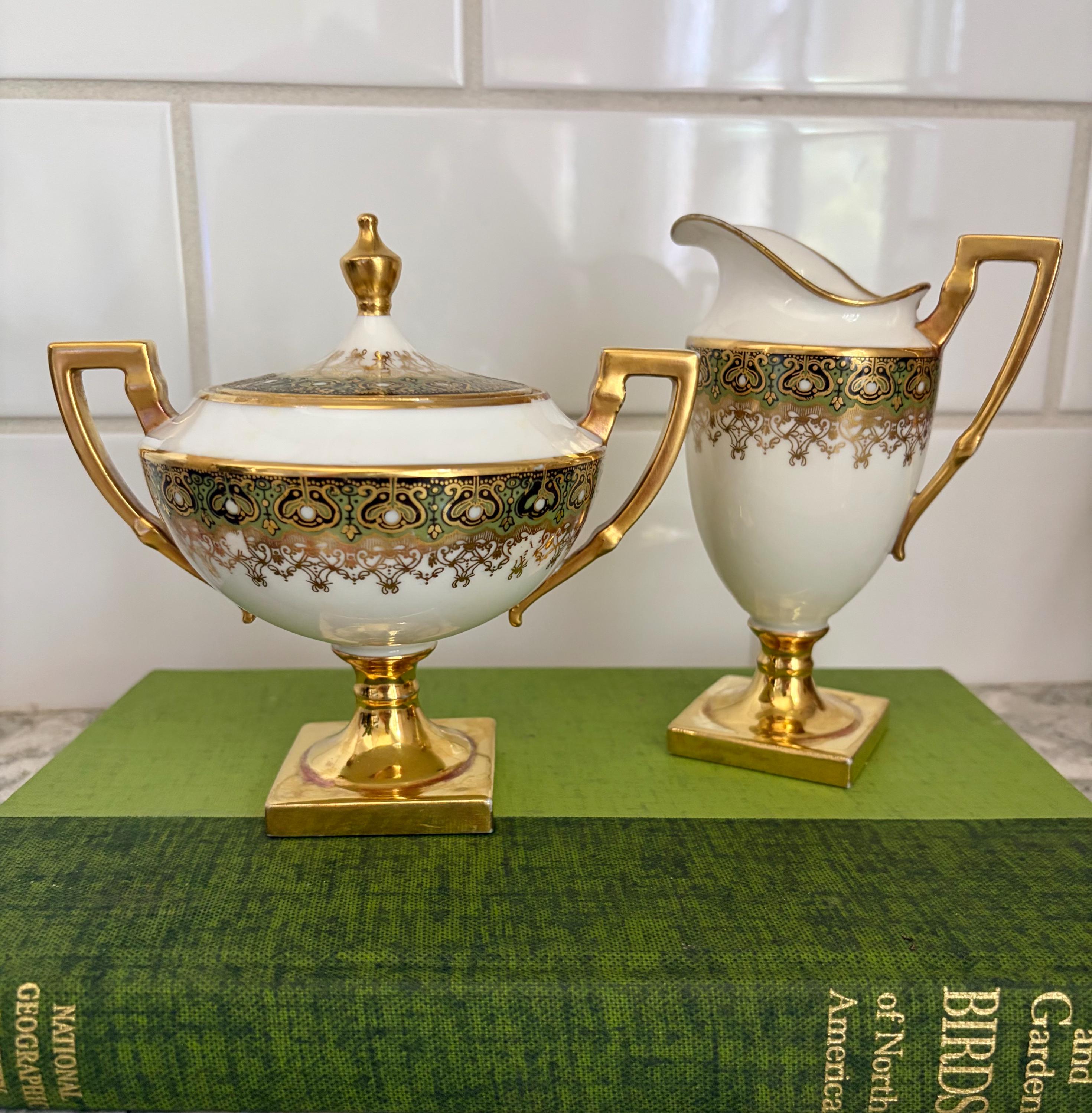Antique J. Pouyat Limoges Creamer & Sugar Set, Limoges France, Art