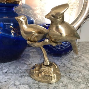 Vintage Brass Birds on Perch Figure, Brass Bird Sculpture, Hollywood Regency Decor