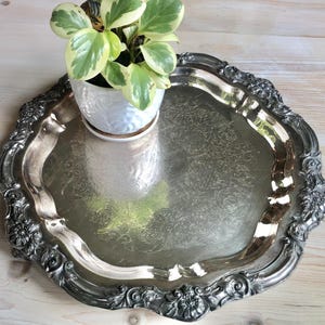 Vintage Silver-plated Serving Tray, Heavy Ornate Footed Tray, Coffee Table Decor, Vanity Tray