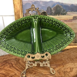 Vintage Maddox of California Pottery, Green Ceramic Divided Dish, MCM Relish Tray, Retro Snack Server