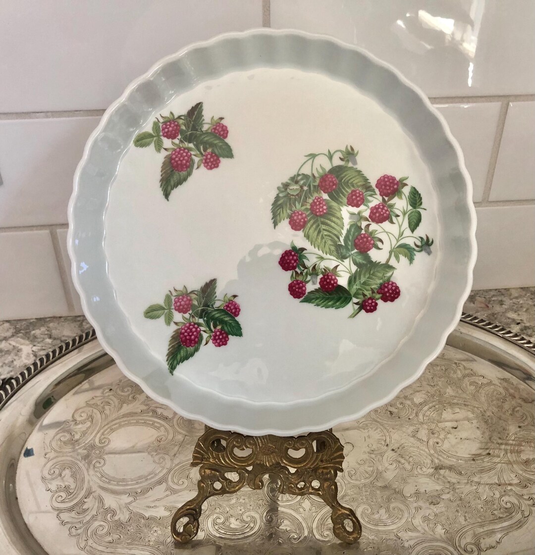 Vintage Ruffled Dish Raspberry Vintage French Porcelain Tart Dish: Raspberry Pattern Fluted Bakeware ...