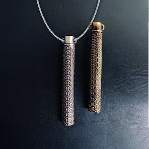 Necklace straw tube with flower of life pattern. Tribal pendant jewelry.