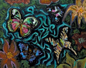 Butterflies Swirling: Original Acrylic Painting, 11x14 Stretched Canvas Art