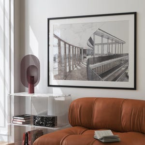 Minimalist Architectural Sketch, Modern Interior, Digital Art Print,  Modern Glass Building, Designer, Contemporary Wall Art, Architect Gift