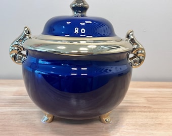 Yemaya Porcelain Tureen: Blue & Gold Santo Ginger Jar