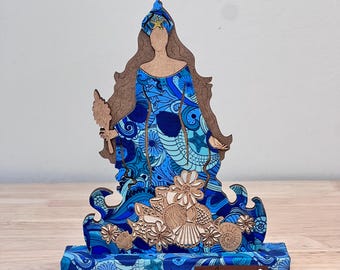 Orisha Yemaya Statue wooden open-work cut out figurine