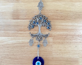 10” Tree of Life Hamsa Spiritual Enamel Evil Eye Wall Hanging Ornaments |Hand Of Fatima |Car Hanging | Good Luck |Nazar Lucky Charm Evil Eye