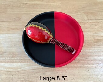 Handcrafted Clay Plate & Maraca for Elegua: Red/Black Altar Set