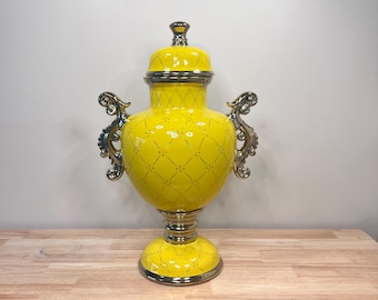 Yemaya Porcelain Tureen: Blue & Gold Orisha Jar (21x13x10)