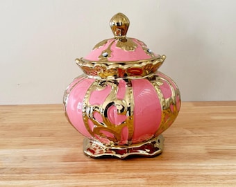 Obba Porcelain Tureen: Pink & Gold Santo Jar