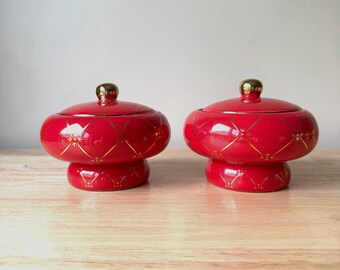 Ibeyi Twins Porcelain Tureens: Red & Gold Soperas Santo Potiche