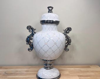 Obatala Porcelain Tureen: White & Silver Orisha Sopera (21x13”)