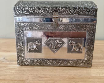 Handcrafted Oduduwa Elephant Chest: Aluminum & Wood Santeria Cofre