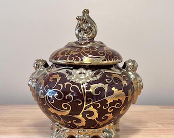 Oya Porcelain Tureen: Brown & Gold Orisha Santeria Potiche