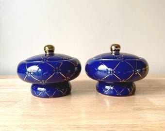 Ibeyi Twins Porcelain Tureens: Blue & Gold Santeria Soperas