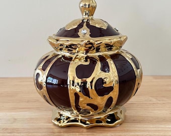 Oya Porcelain Tureen: Brown & Gold Orisha Jar (10.75"x8.75"x10")