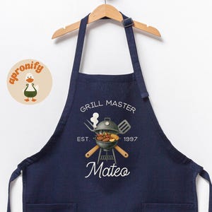 Custom Grill Master Apron, BBQ Apron, Grill Apron, Grill Dad Gift, Apron For Men, Grilling Apron, Grandpa Gift, Barbecue Apron, BBQ Gifts