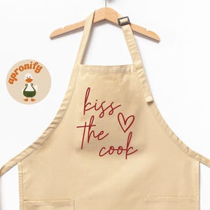 Kiss The Cook Apron, Apron for Women, Kitchen Apron, Gift For Her, Cute Anniversary Gifts, Gift For Wife, New Home Gift, Cook Gift,Chef Gift