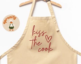 Kiss The Cook Apron, Apron for Women, Kitchen Apron, Gift For Her, Cute Anniversary Gifts, Gift For Wife, New Home Gift, Cook Gift,Chef Gift