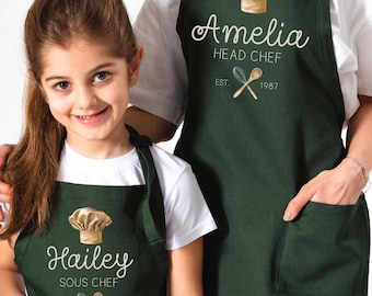 Custom Head & Sous Chef Apron, Kitchen Apron, Personalized Apron, Matching Apron, Family Apron, Toddler Apron, Kitchen Gift, Cooking Gift