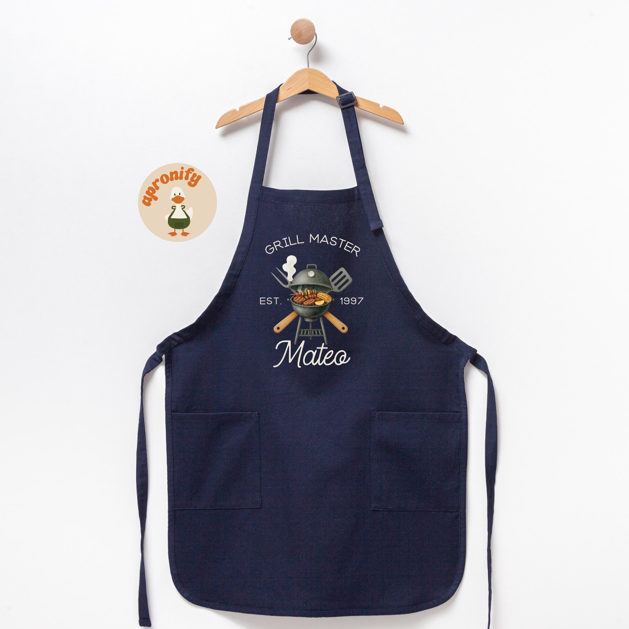 Custom Grill Master Apron, BBQ Apron, Grill Apron, Grill Dad Gift, Apron For Men, Grilling Apron, Grandpa Gift, Barbecue Apron, BBQ Gifts