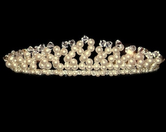 Cream Tiara With Crystals And Pearls By Swarovski