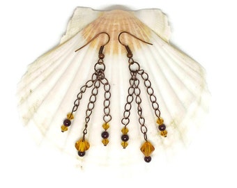 Copper Earrings With Genuine Garnets And Topaz Crystals By Swarovksi