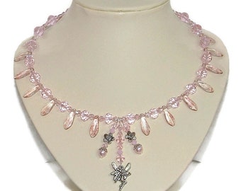 Pink Crystal Choker With Picasso Dagger Beads And Fairy