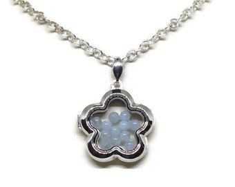 Sterling Silver Flower Locket With Aquamarine Gemstones March Birthstones
