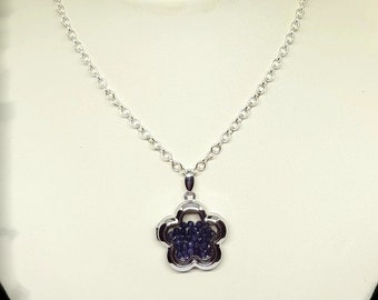 Silver Flower Locket Filled With Sapphire Gemstones September Birthstones