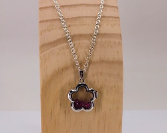 Sterling Silver Flower Locket With Genuine Ruby Beads July Birthstones