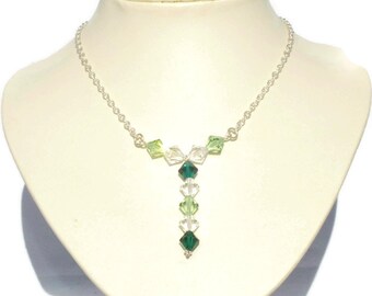Peridot And Emerald Green Y Necklace With Crystals By Swarovski On Sterling Silver Chain