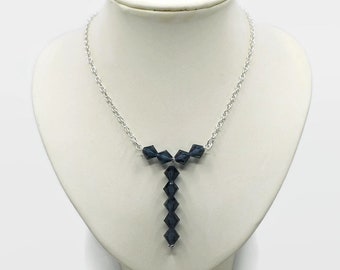 Dark Blue Crystal Sterling Silver Y Necklace