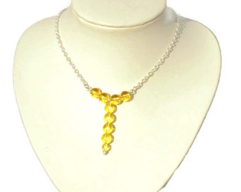 Silver Y Necklace With Citrus Yellow Crystal Globes  by Swarovski