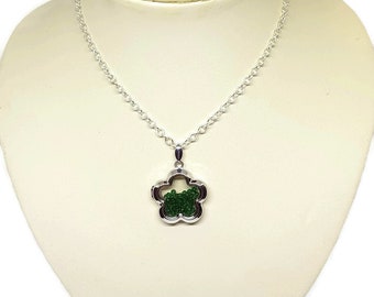 Sterling Silver Flower Locket With Emerald Beads May Birthstones