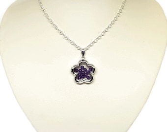 Sterling Silver Flower Locket Necklace With Genuine Amethysts February Birthstones