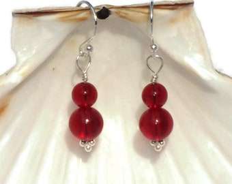 Sterling Silver Beaded Earrings With Red Crystal Globes by Swarovski
