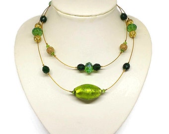 Green 2-strand illusion necklace with crystals by Swarovski