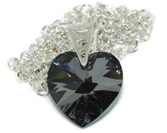 Crystals By Swarovski Silver Night Heart Pendant On Sterling Silver Chain