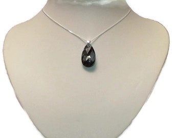 Crystals By Swarovski Dark Rainbow Teardrop Pendant Necklace On Sterling Silver Chain